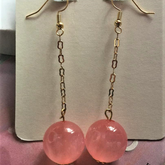 18K Gold Plated RosePink Sphere Earrings - Picture 6 of 7